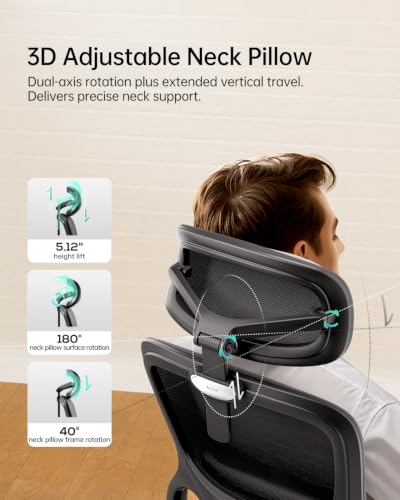 Image of Hbada P2 Ergonomic Office Chair, Office Chair with 3D Lumbar Support, Ergonomic Chair with 3D 360 Rotation Arms & 3D Headrest, 135 Stepless Tilt Function, Black