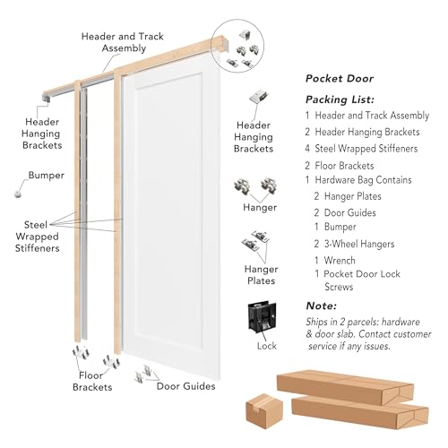 Image of Pocket Door, 18 in. x 80 in, 1-Panel Core with Frame and Hardware Kit Set, Interior Doors Slab for Pocket Doors, White Primed - No Panel Assembly Required