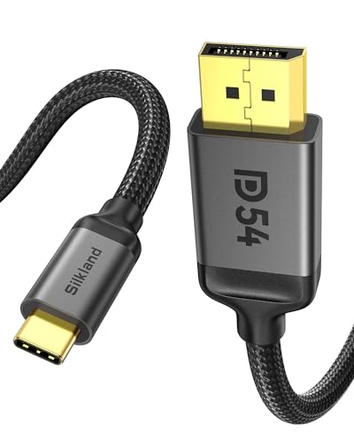 Silkland 54Gbps USB C to DisplayPort 2.1 Cable 16K@30Hz 8K@120Hz 10FT