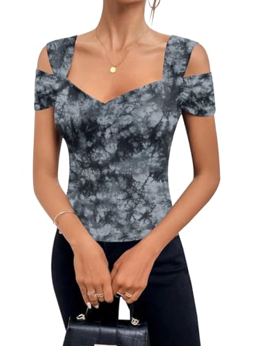 Image of Blingfit Cold Shoulder Tops Summer Tunic Shirts for Women T Shirts V Neck Short Sleeve Casual Tees Blouses 2026