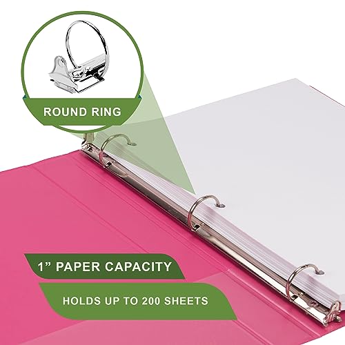 Image of Samsill Plant-Based 1 Inch Durable Round Ring, View Binder, Eco-Friendly, USDA Certified Biobased, Single, Berry Pink