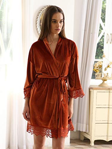 Women Velvet Robes, Soft Fuzzy Kimono Bathrobe for Women Bridal Wedding Sleepwear3