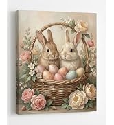 TWING Easter Wall Art Vintage Bunny Canvas Print for Spring Decor, Rabbit Wall Decor for Living R...