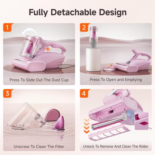 Image of uwant Bed Cleaner with 16Kpa Suction Metal Roller 253.7nm Uv-c Light Mattress Vacuum Cleaner 36000RPM /Min 149℉ Heating HEPA Filter&Ultrasonic Mattress Vacuum for Sofa, Pillow, Bed Throws Set of 1