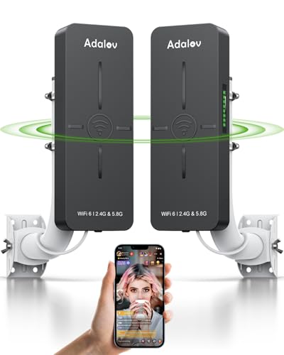 Adalov WiFi 6 Wireless Bridge, Dual Band Gigabit WiFi Bridge with 5KM Long Range, 2.4G/5.8G, Compatible with Starlink, Plug & Play, Point-to-Point Wireless Bridge for Barn Garage Farm, IP65