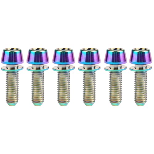 Dingtai 6個入 ワッシャーテーパーヘッドボルトM5x 16 18 20mmゴールチタンバイクステム (レインボー, M5x1...