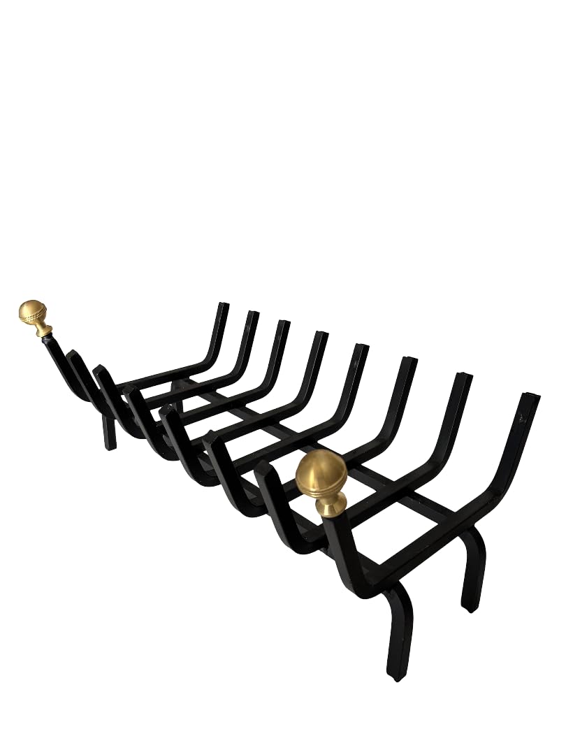 BRUCIALEGNA POGGIALEGNA LEGNA IN FERRO PESANTE PER CAMINO CON POMELLI IN OTTONE (60x30x26h cm)