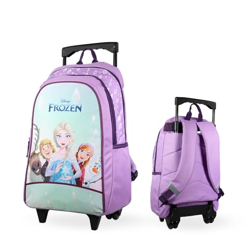 Bagtrotter - Sac à Dos à roulettes 45 cm - La Reine des Neiges Violet - Primaire - Bretelles et Dos rembourrés - Bandes Réfléchissantes - Grand Rangement - Licence...