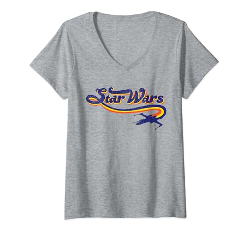 T-shirt Star Wars X-Wing pour femme coupe en V et style rétro swirl