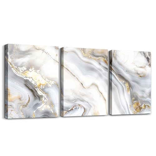Feelyou Marble Canvas Wall Art White Grey Gold Marble Pattern