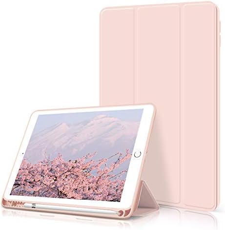 kenke iPad 9.7 2018/2017 Case with Pencil Holder, Auto Wake/Sleep Smart Cover with Trifold Stand, Soft TPU Back Cover, Lightweight Shockproof Case for iPad 9.7 inch 6th/5th Generation, Pink