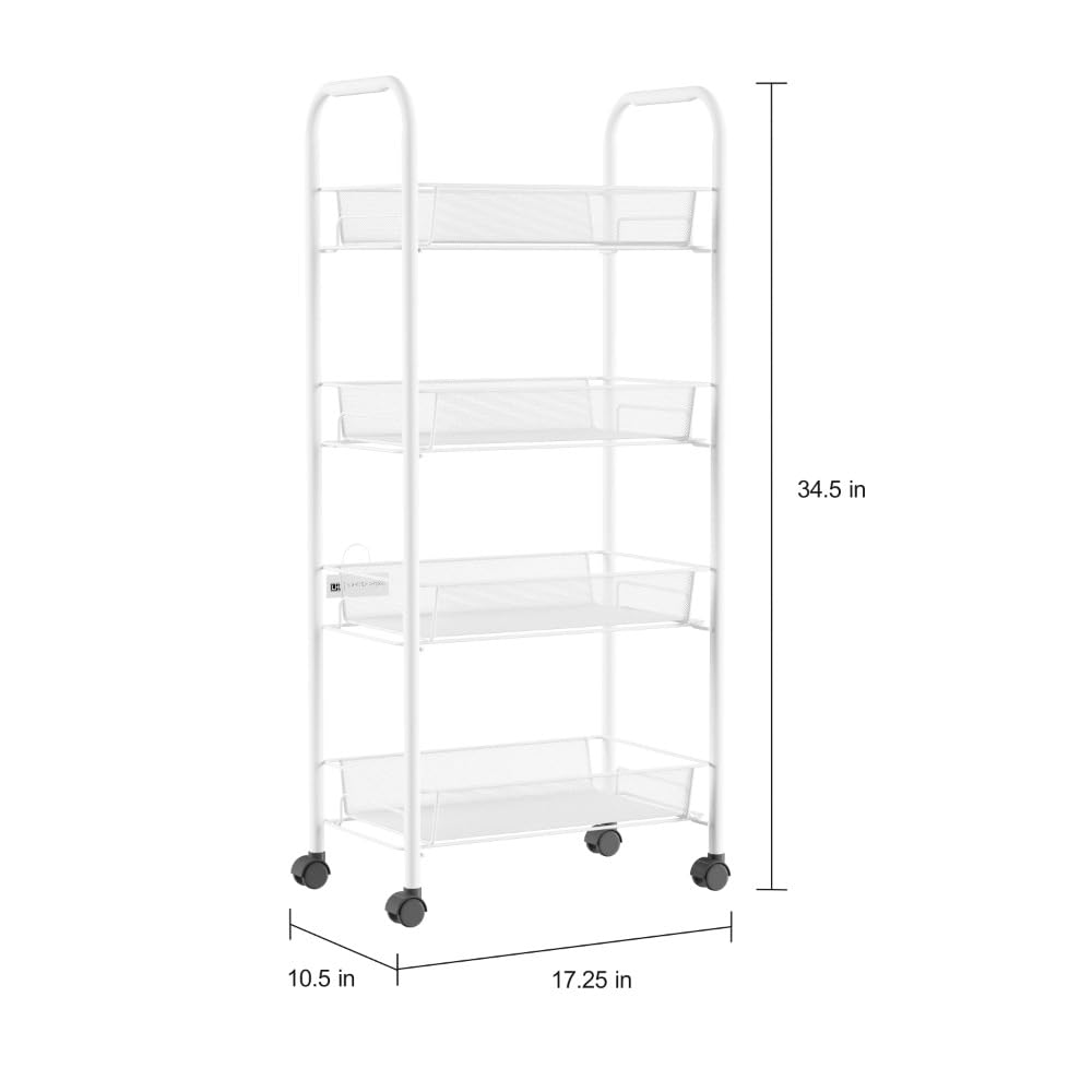 Carrelli di servizio Carrello con ruote stretto a 4 livelli for riporre oggetti in casa e in ufficio (bianco) di servizio vassoio rimovibile da bar cucina rotelle Organizzazione