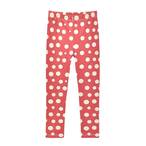KLL Polka White Dots on Red Background Toddler Baby Girl Athletic Leggings Comfortable High Waisted Dance Pants Gym