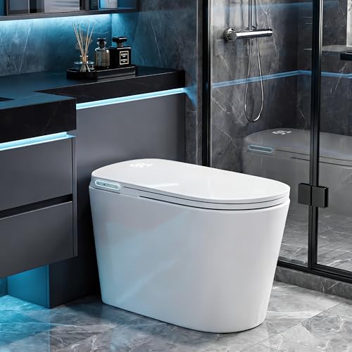 Inodoro Inteligente con Bidé Integrado, Inodoro Moderno Sin Tanque para Baño con Asiento Calefactable y Luz Nocturna, Inodoro de Una Pieza con Cierre Suave, Secador, Sensor de Pie, Tapa y Asiento Automáticos/Dual Auto Flush miniatura 1