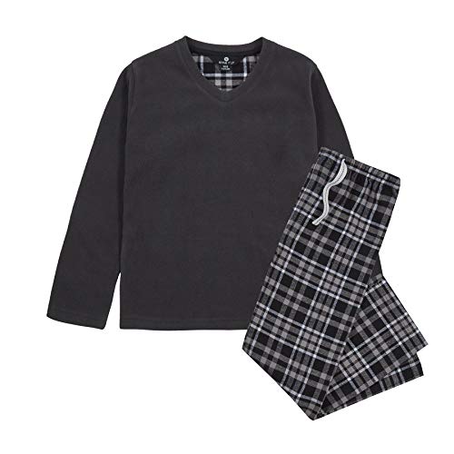 Style It Up Boys/Kids Pyjama Plain Long Sleeve Top & Check Pants/Bottom Children Soft Fleece (Grey, 11-12 Years)
