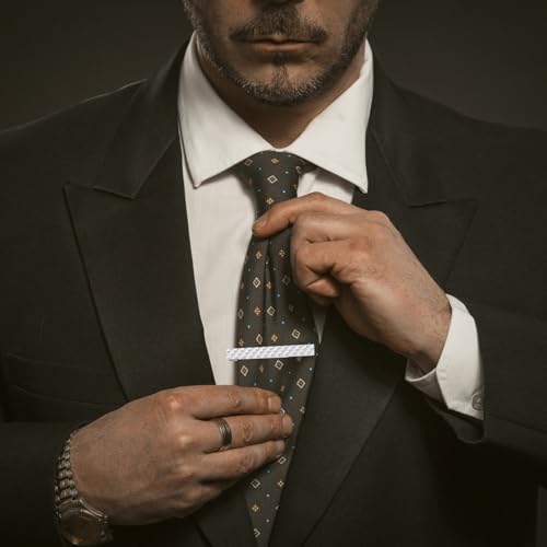 Men's Tie Clip Bar Silver Necktie Pin Elegant Tie Bar Pinch Clips Smart Business Man Dad Boyfriend Husband Gift for Valentine Father Day Graduation Weddings Birthdays Anniversaries