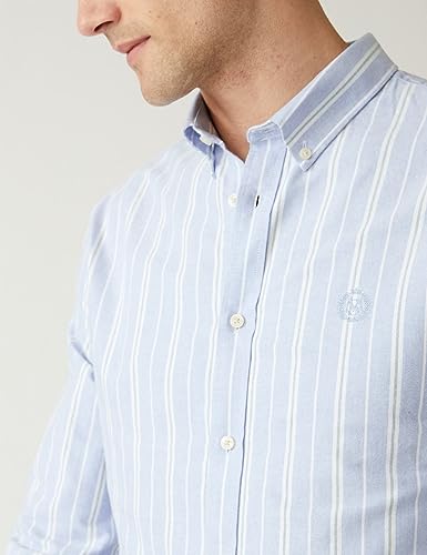 Image of Marks & Spencer Mens Striped Cotton Collared Neck Regular Fit Oxford Shirt