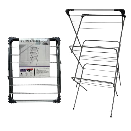 LSC 3-Tier Foldable Clothes Airer Indoor Clothes Drying Rack & Lightweight Drying Rack Space-Saving Clothes Dryer Stand Durable Airers Clothes Indoor Foldable Multi-Level Clothes Drying Racks