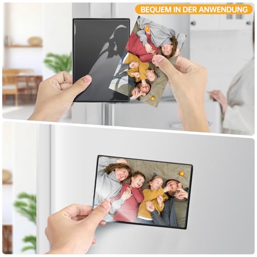 FRETONBA 10 Stück Magnet Bilderrahmen, 15 x 10 cm Fotomagnete Selbst Gestalten, Kühlschrankmagnete Fototaschen für Fotos Postkarten, Schwarz