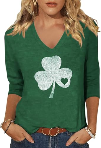 Image of Womens 3 /4 Sleeve V Neck Valentine T Shirts Love Heart Printed Graphic Tee Tops