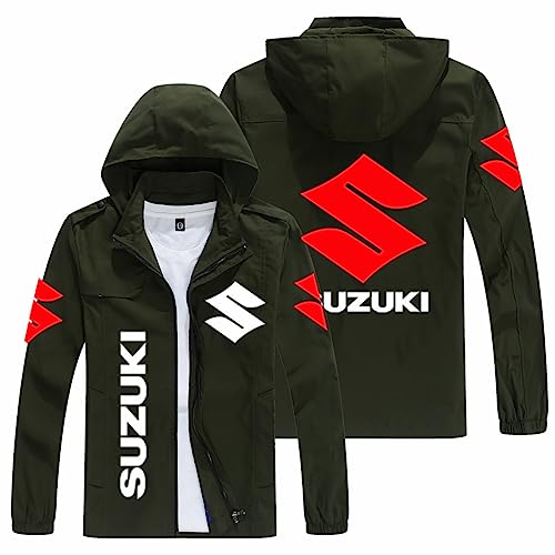 WERUN Sudadera de Capucha Hombre SU. ZU. KI, Sudadera con Cremallera y Bolsillos, Chaqueta para Entrenamiento Deportivo Fitness-Green||XXL