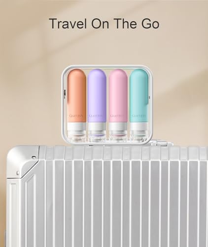Image of Quatish Travel Bottles for Toiletries, Original Patented Leak Proof Travel Size Toiletries, 3 oz Tsa Approved Silicone Shampoo and Conditioner Bottles, Travel Essentials, 4 Pack, Pink