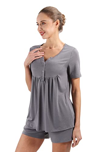 Vakaart Women's Maternity Nursing Pajama Set, Short Sleeve Top With Adjustable Waistband Shorts Breastfeeding Sleepwear Set For Hospital S-Xxl (Xl, Grey) #TOP3