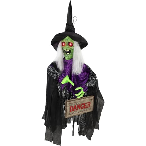 Haunted Hill Farm Animatronic Scary Talking Witch Groundbreaker with Touch Activated Lights and Sound, Battery-Operated Indoor or Covered Outdoor Halloween Decoration
