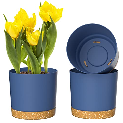 ZMTECH Blumentöpfe für Zimmerpflanzen, 20,3 cm, Blau, 3 Stück – Ansicht 1