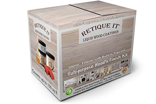 Wood Finish Muli-Purpose Kit - GO Beyond Faux Wood with Paintable Liquid Wood Based Primer and Gel Stain - Graining Tools Included (32oz, French Oak)