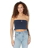 Tommy Hilfiger Women's Crop Top Ribbed Strapless Bandeau, Scarlet