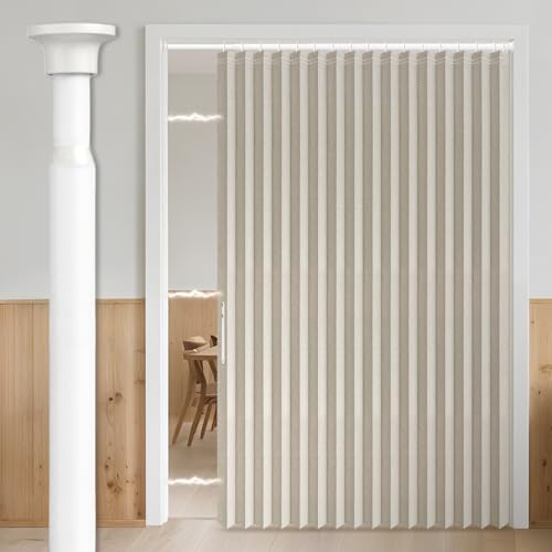 Image of AJAZZ 100% Blackout Accordion Door Curtains for Door Window Curtains Magnetic Doors Curtain for Bedroom, Doorway Curtain Sets (1 Pack, 74 W x 78 L, Cream White+Rod)