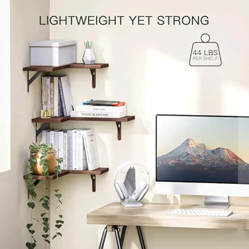 Image of Shoper cart Corner Wall Shelf Set, Shelf, Wall Mounted Shelves, Wall Shelf for Bedroom, Wall Shelves for Living Room, Book Shelf for Wall, Brown, 40 x 30 x 16 cm, (Brown (Set of 3))