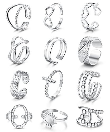 Chriscoco 12 Stück Verstellbar Ringe Set Edelstahl Ringe Frauen Vintage...