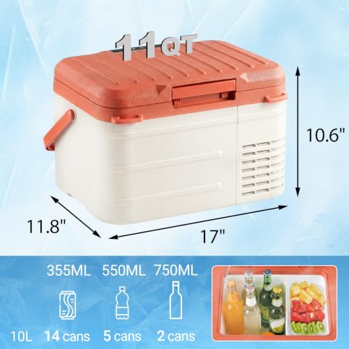 Image of Erivess 12v Refrigerator 11 Quart, -4F-68F, Electric Cooler for Car