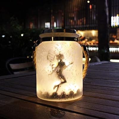 Frosted Glass Solar Lantern with Fairy Figure Shadow