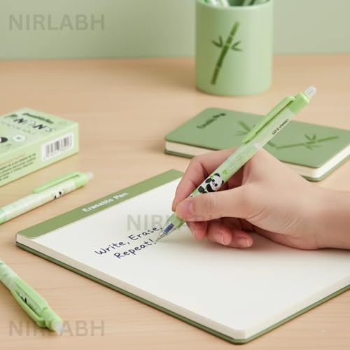 Image of Alokik 12 Pcs Panda Erasable Gel Pen Set 0.5mm Fine Point - Cute Panda Cartoon Retractable Erasable Pens with Eraser Tip, Smooth Writing Gel Pens for Kids School Office Stationery
