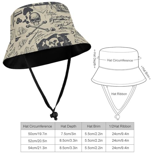 Skulls Crossbones Pirate FlagChildren's Bucket Hat for Boys and Girls, Breathable Summer Beach Hat52cm2