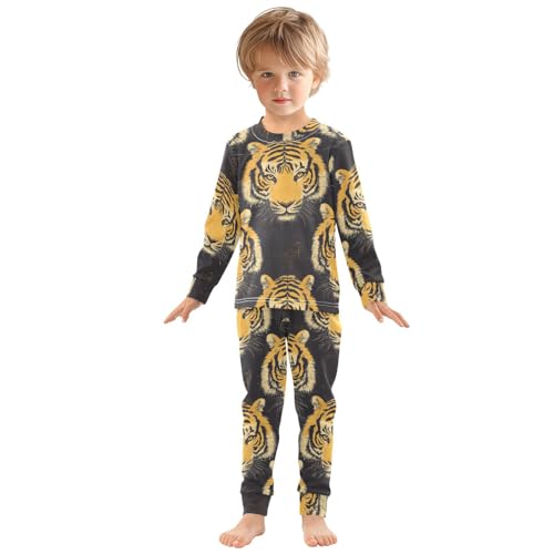 Pajama Sets Long Sleeve Tiger Face Pattern Print Soft Comfy Sleepwear 2 Piece PJS 3-8T2