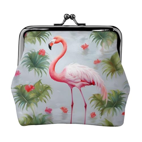 Porte-monnaie en cuir synthétique blanc à motif flamant rose finition vintage
