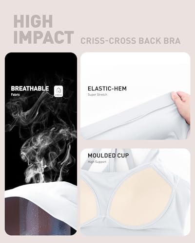 Image of RUNNING GIRL High Impact Sports Bras for Women - Scoop Neck Strappy Sports Bra High Support Moulded Cup Workout Bra
