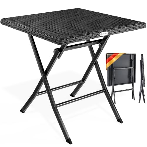 Casaria® Gartentisch Wetterfest Klappbar 65x65cm Balkontisch Polyrattan Outdoor 60kg Belastbarkeit Klapptisch Terrasse Balkon Camping Tisch Schwarz