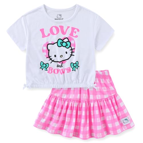 Hello Kitty Sanrio Girls Short Sleeve T-Shirt and Skirt Set for Big Kids