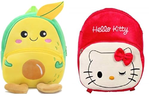 Image of blue tree Cute Boy's and Girl's Plush Bag Medium Quality Full Embroidery Designs Mini Travel Backpack Mango (Mango-Red Hello Kitty)