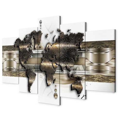 B&D XXL - Tableau décoratif Carte du monde 200x100 cm - Impression sur toile colorée - Décoration murale pour salon et chambre - Cartes des continents du monde moderne k-A-0022-b-n