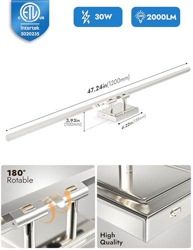 Image of NIORSUN 48 Inch Modern Bathroom Light Fixture, 30W 5CCT Dimmable LED Chrome Bathroom Vanity Lights Over Mirror, Vanity Lights for Bathrooms Restroom Mirror- ETL Certified