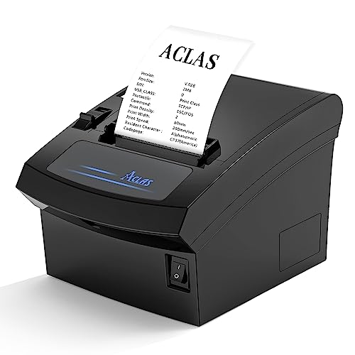 ACLAS Impresora térmica de recibos de 80 mm, corte automático, impresora de recibos con ESC/POS para caja registradora (250 mm/s, USB + Ethernet)