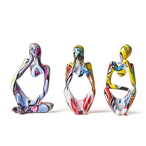 Octdays Lot de 3 Statues de penseur Graffiti colorées pour décoration d'intérieur, Sculpture Abstraite Moderne en résine à Collectionner pour Salon,...