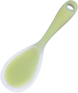 FUNNETOYU 2 piezas Cuchara de Arroz de Silicona Antiadherente Utensilio Cocina Ergonomía Ligera Protege Sartenes Hogar Restaurante Verde Transparente