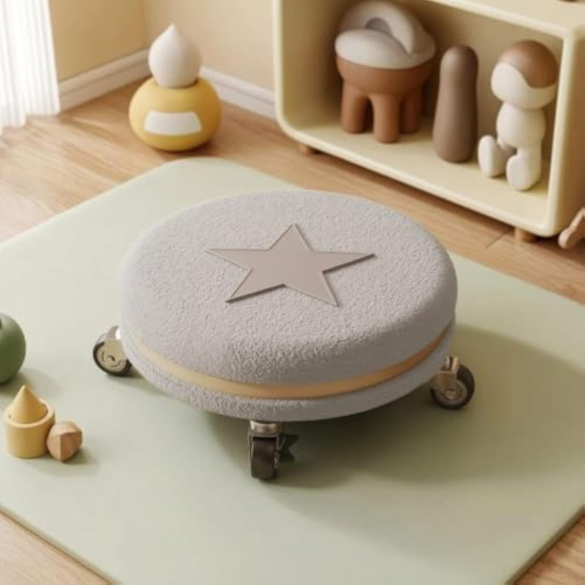 Soft Rolling Stool with Fleece Cover, Washable